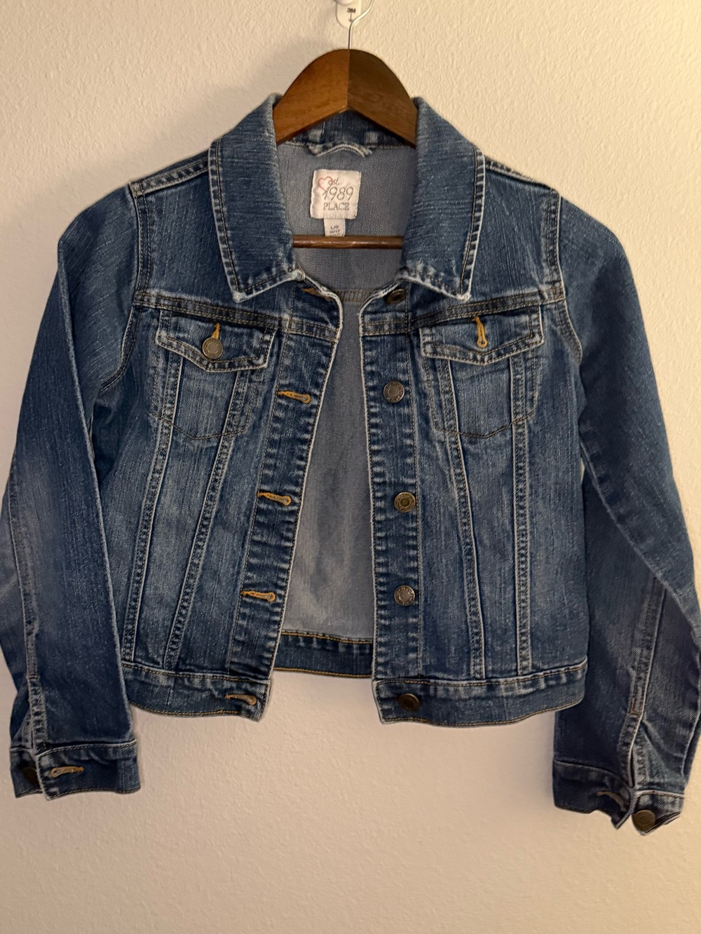 Place Light Blue Denim Jacket with Pink Heart Detail